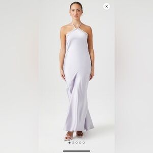 Forever 21 Satin Lace-Trim Halter Maxi Dress